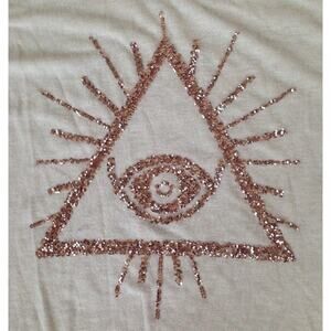 Bethany Mota Pink Sparkle Sequin Pyramid Eye Illuminati Symbol Shirt M 41" Chest